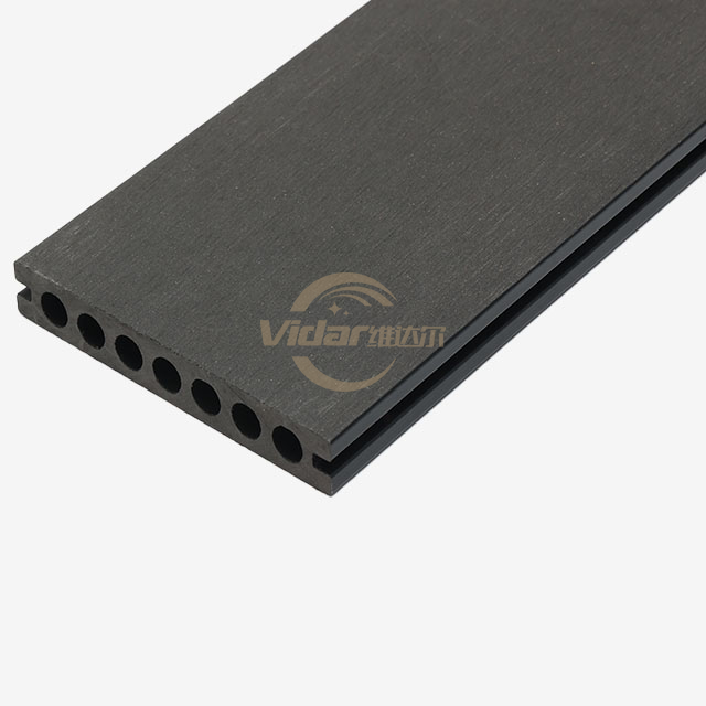 140X22mm 3D en relieve redondo hueco Wpc Decking Charcoal Wpc Deckong para Gallery Road