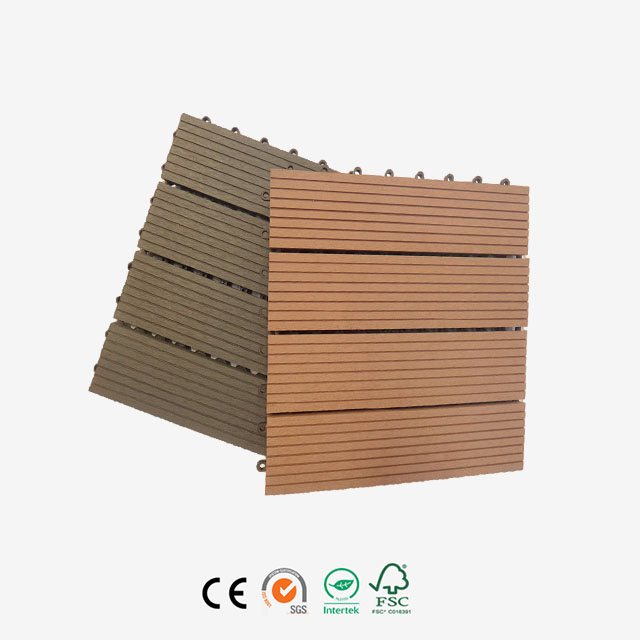 Four Panel Plastic Wood WPC Tiles Outdoor DIY Floor Deck Interlock 300*300 mm WPC classic DIY Tiles