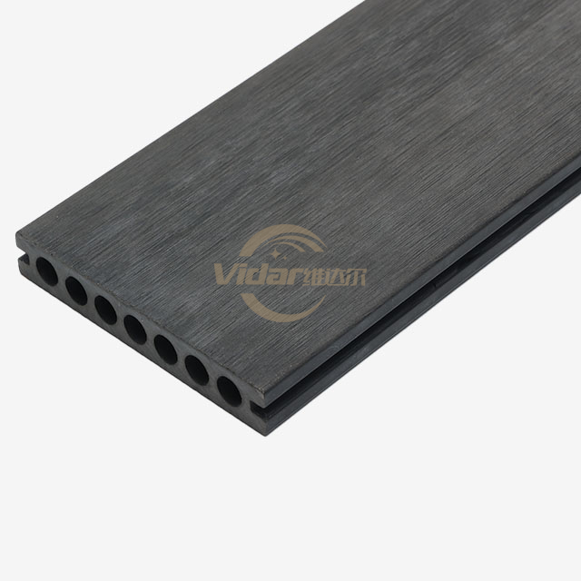 140X22mm 3D en relieve redondo hueco Wpc Decking Charcoal Wpc Deckong para Gallery Road